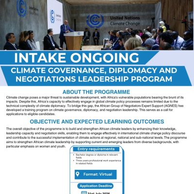 African Climate Leaders Invited to Join Global Negotiation Training Programme for 2026 offered by the African Group of Negotiators Experts Support (AGNES)