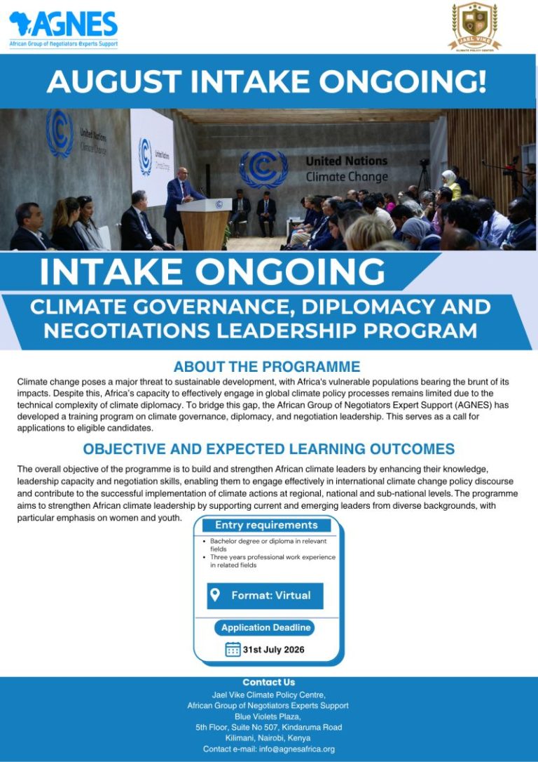 African Climate Leaders Invited to Join Global Negotiation Training Programme for 2026 offered by the African Group of Negotiators Experts Support (AGNES)