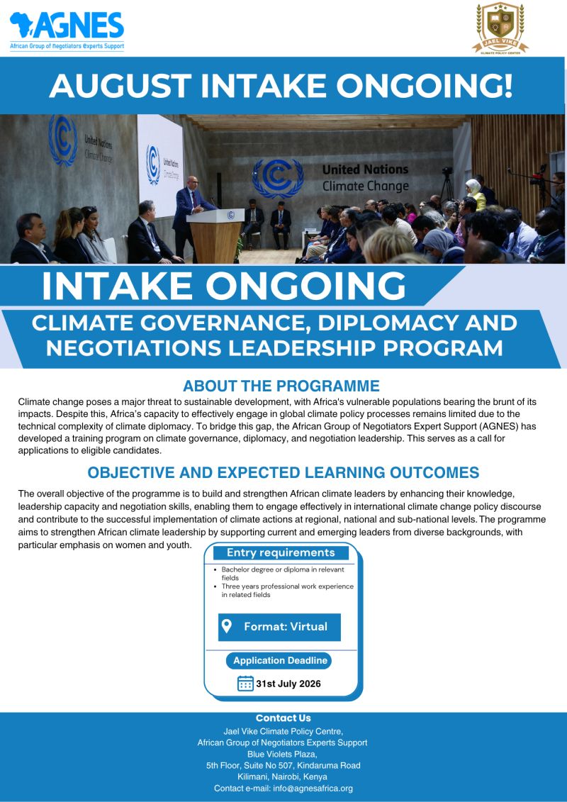 African Climate Leaders Invited to Join Global Negotiation Training Programme for 2026 offered by the African Group of Negotiators Experts Support (AGNES)