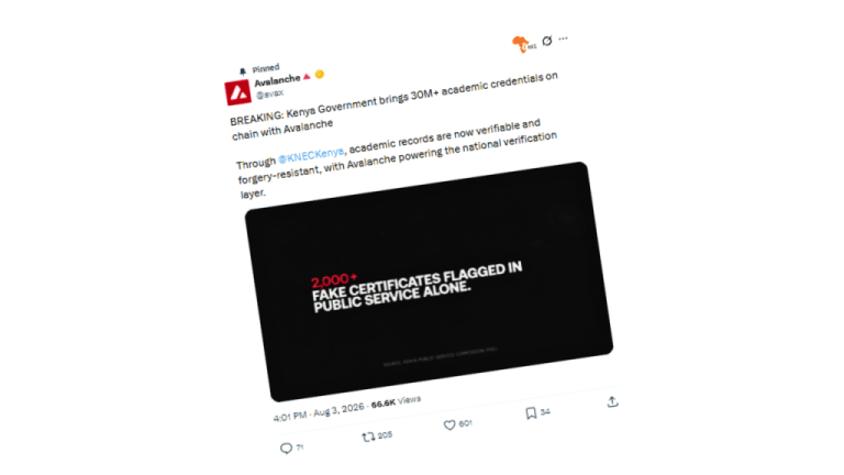 CASE STUDY | ‘The Kenya Government Brings 30 Million+ Academic Credentials On-Chain,’ Announces Avalanche – BitKE